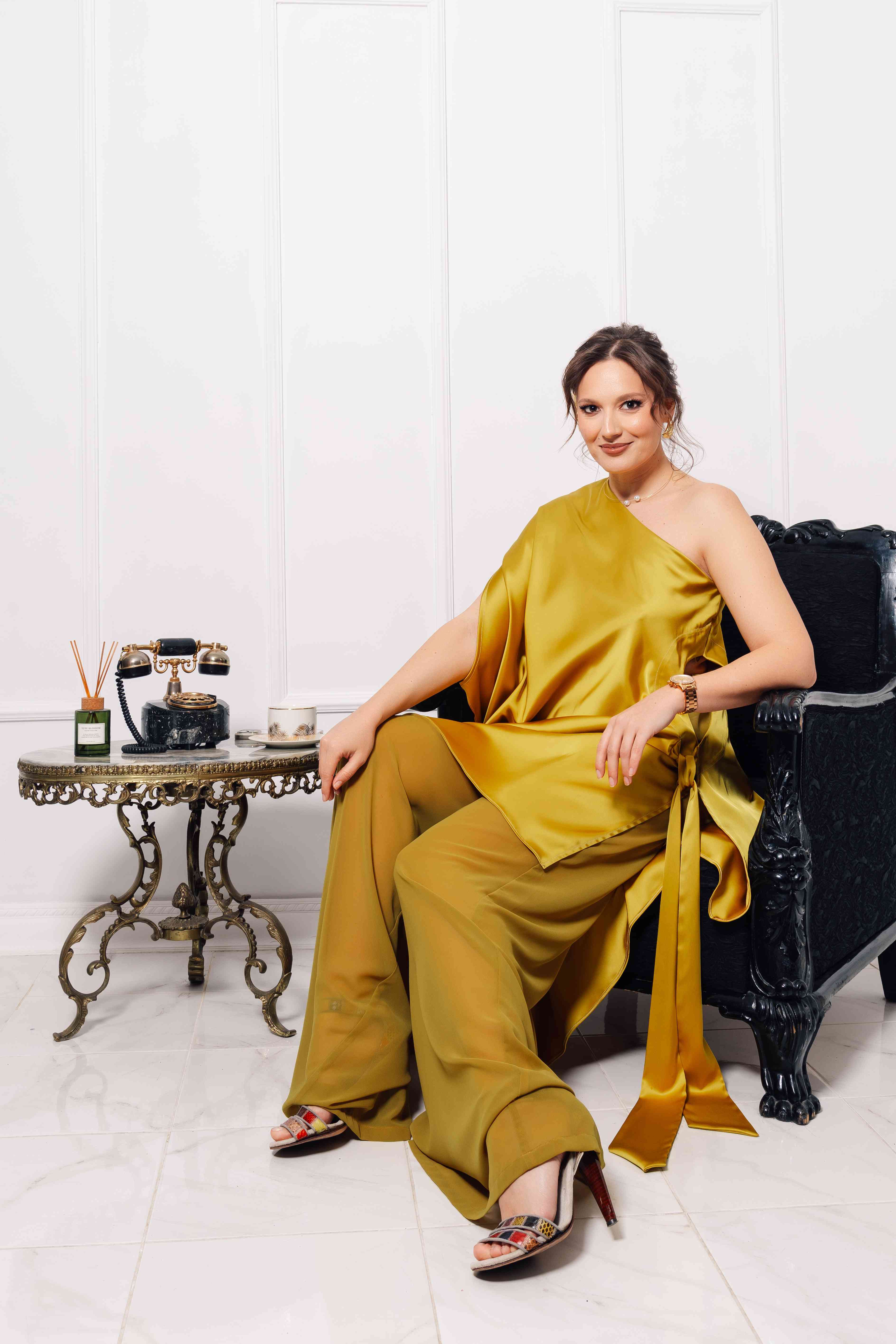 Woman in a elegant yellow dress